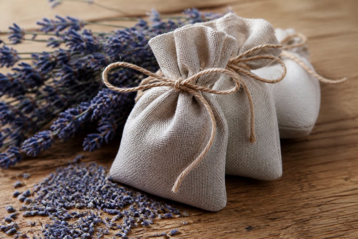 Linen lavender sachets tied with twine